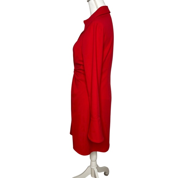 Cinq à Sept McKenna Knot-Front Long Flare Sleeve Red Mini Shirtdress Womens 8 - Picture 3 of 11